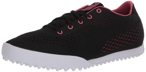 PUMA GOLF Women's Monolite Cat Engineered Mesh Golf Shoe, Puma Black-Rapture Rose, 7 M US