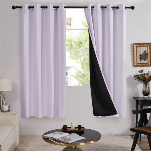 Deconovo Total Blackout Curtain, 100% Light Blocking, Grommet Window Drapes, Thermal Insulated, Noise Cancellation Curtains for Bedroom/Nursery (Set of 2, 52W x 72L Inch, Lavender)