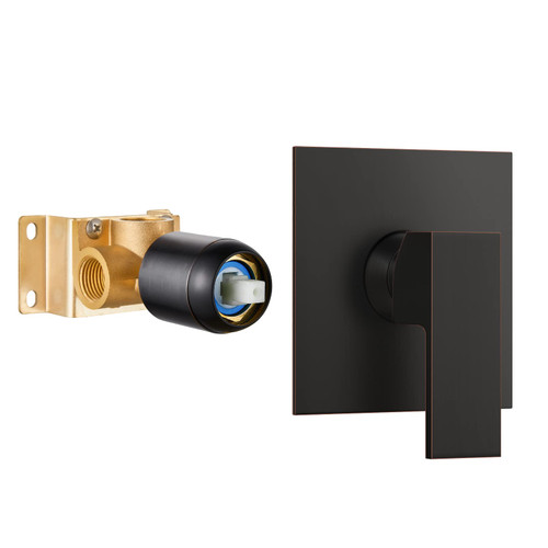 Kelmuel Square Modern Valve Trim Kit Oil Rubbed Bronze Wall Mount Bathroom Shower Head Faucet Brass Female Thread Mixer Tap Set Valve Single-Function Mixing Valve Kit Shower Handle Replacement