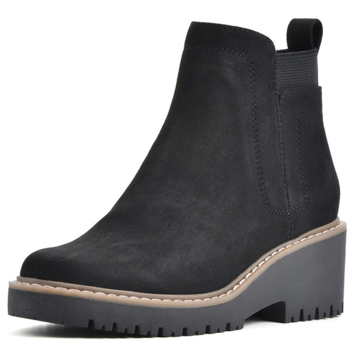 WHITE MOUNTAIN Shoes Dear Women's Chelsea Platform Wedge Boot, Black/Fabric, 6 M