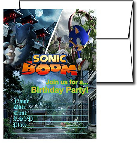 12 Sonic The Hedgehog Birthday Invitation Cards (12 White Envelops Included)