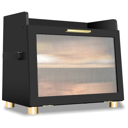 Bread Box for Kitchen Countertop, Large Capacity Bread Storage Container Adjustable Double Layer Bamboo bread box With Acrylic Glass Door Panel (Black)