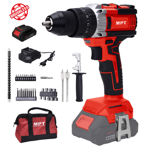 Cordless Drill - MPT 21V Brushless Drill Set with Batteries & Fast Charger, 1/2-Inch Keyless Chuck 2-Variable Speed 23+3 Torque Setting Max 532 in-lbs (60.N.m) Impact Drill, 35Pcs Accessories Tool Kit