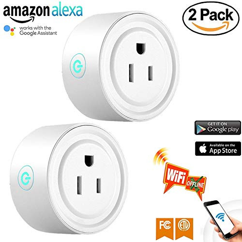 WiFi Smart Plug Outlet, 2 Packs Amazon Alexa & Google Home,Remote Control your Devices from Anywhere,No Hub Required,ETL& FCC certification