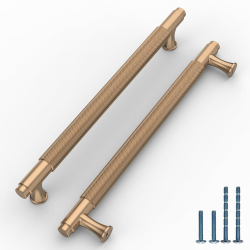 ROMATEE 10Pack Champagne Bronze Cabinet Pull,7.5 Inch(192mm) Hole Centers Kitchen Cabinet Handles Knurled Cabinet Hardware for Cabinets and Drawers
