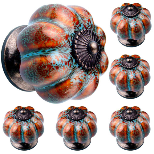 OLAYA Cabinet Knobs Handles, Drawer Handles, Cabinet Handles Ceramic Knobs Retro and Elegant Pumpkin Knobs Cabinet Drawer Handles Cbinet Pulls (24, Pumpkin Blue)