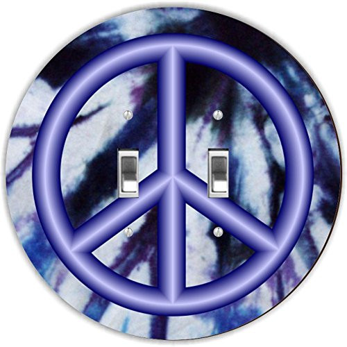 Rikki Knight RND-LSPDBL-120 Peace Sign on Tie Dye Round Design Double Toggle Light Switch Plate, Blue