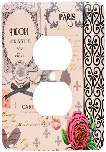 3dRose LSP_76593_6"Stylish Vintage Pink Paris Collage Art-Eiffel Tower-Red Rose-Girly Gothic Black Bow and Swirls 2 Plug Outlet Cover