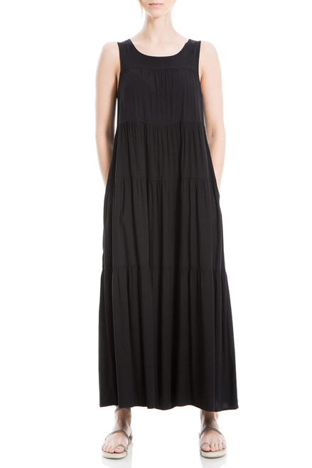 Max Studio Women's Cotton Sleeveless Tiered Maxi Dress, Black, Extra Small