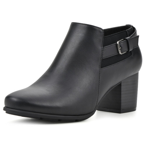 WHITE MOUNTAIN Women's Shoes Noah Block Heel Bootie, Black/Smooth, 6 W