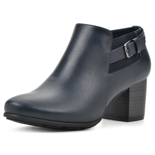 WHITE MOUNTAIN Women's Shoes Noah Block Heel Bootie, Navy/Smooth, 11 W