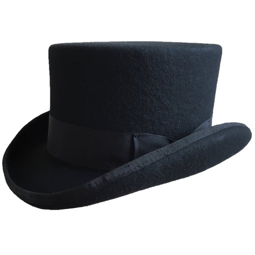 Black Wool Felt Low Short Top Hat Victorian Mad Hatter Topper Hats for Women Men (Small = 55cm(6 7/8))
