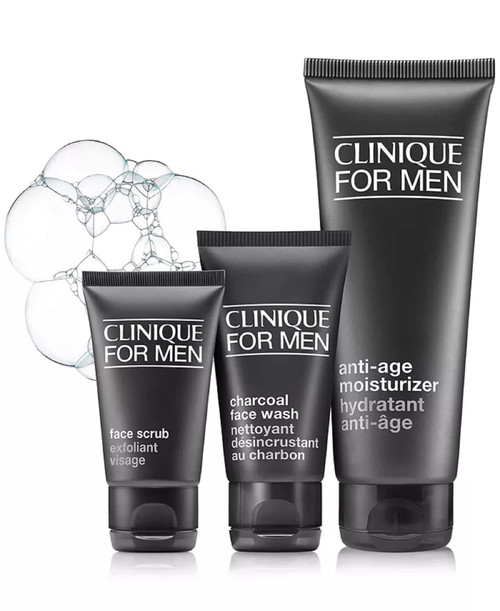 Clinique For Men Daily Age Repair Set: Clinique For Men Anti-Age Moisturizer, Clinique For Men Cream Shave, Clinique For Men Charcoal Face Wash