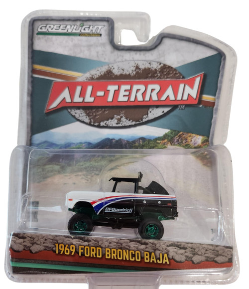 Green Machine 35230-A All-Terrain Series 13-1969 Bronco Baja - BFGood Rich Greenlight Chase 1/64 Scale