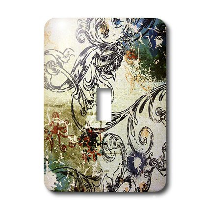 3dRose LSP_43753_1 Painted Navy Blue Aqua Scroll Pattern Toggle Switch