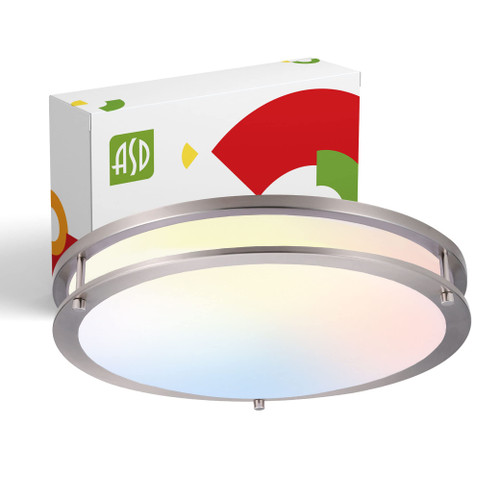 ASD LED 16 Inch Flush Mount Ceiling Light Fixture | 24W 120V 1900LM 3000K/4000K/5000K Switch | Dimmable, Anti-Rust, Energy Star, ETL Listed | Bedroom Lights for Ceiling, Bathroom LED Light | Nickel