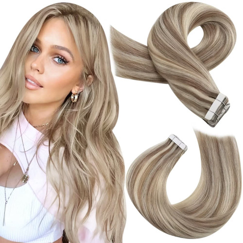 Moresoo Highlighted Tape in Extensions Human Hair Seamless Hair Extensions Tape in Light Brown Highlighted with Blonde Tape in Hair Extensions Real Human Hair 18 Inch #P9A/60 20pcs 50g Moresoo Highlighted Tape in Extensions Human Hair Seamless Hair Extensions Tape in Light Brown Highlighted with Blonde Tape in Hair Extensions Real Human Hair 18 Inch #P9A/60 20pcs 50g