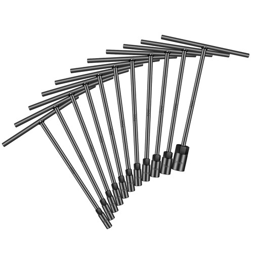 pgroup T - Handle Metric Socket Wrench Set 6- Point (6mm,7mm,8mm,9mm,10mm,11mm,12mm,13mm,15mm,17mm,19mm) Cr-V Steel Lug Wrench Hex Socket for Motorcycle Car Bicycle Repair (11 Pack)