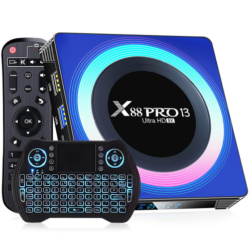 BL Android TV Box 13.0, 2023 Android TV Box 6K 8K Wi-Fi 6 4GB RAM 64GB ROM, X88PRO 13 TV Box Android RK3528 Quad-Core 2.4G/5G Wi-Fi Bluetooth 5.0 USB 3.0 Android Box with Mini Wireless Keyboard