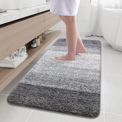 Arotive Microfiber Bathroom Rugs, Shaggy Soft and Absorbent Bath Rug, Non-Slip, Thick Plush Bathroom Mat, Machine Washable Dry Bath Mats for Bathroom, Tub and Shower, 59" x 24", Grey