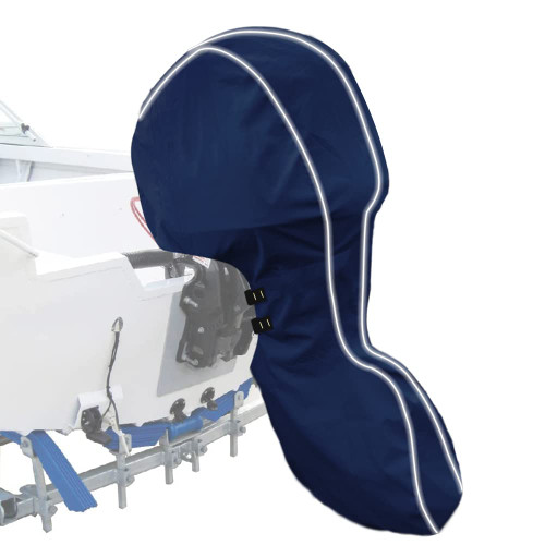 zenicham 600D Fade and Crack Resistant Trailerable Full Outboard Motor Cover,Waterproof and UV-Proof Boat Motor Cover,Boat Engine Cover with Reflective Strips and Adjustable Strap Navy(Fits100-150 HP)