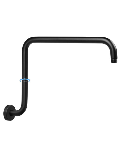 PHASAT Black Shower Head Arm,S Shaped Shower Arm with Flange,High Rise Shower Head Extension Arm Matte Black,Shower Arm Extension,PU9H01-M