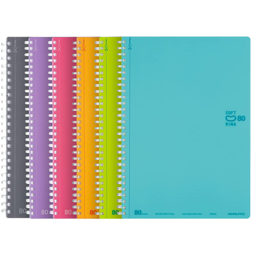 KOKUYO D Shaped Soft Ring Notebook, 6mm ruled w/dot-lines, 36 Lines, 80 Sheets, B5, 6 Colors Set, Japan Import (SU-SV308BT)