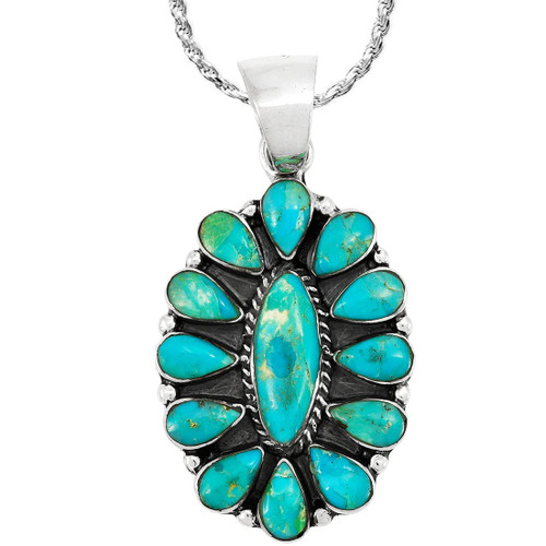 Turquoise Pendant Necklace 925 Sterling Silver & Genuine Turquoise 20" (Turquoise) Turquoise Pendant Necklace 925 Sterling Silver & Genuine Turquoise 20" (Turquoise)
