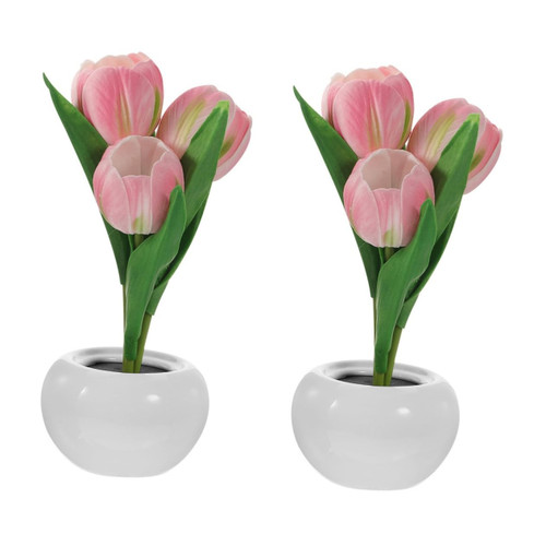 DOITOOL 2pcs Tulip Pot Light Colors Changing Nightlight Flower Lights with Pots Pathway Flower Lights Decorative Led Lights Indoor Pots for Plants Tabletop Light Sunflower Fake Lantern Pu