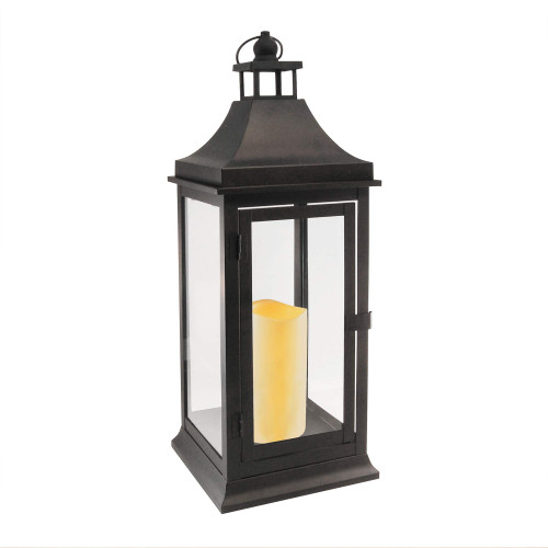 LumaBase Metal Lantern with Battery Operated Candle - 19" Black