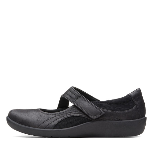 CLARKS Women's Sillian Bella Mary Jane Flat, Black Synthetic, 6 M US