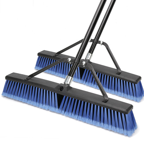 24 inches Push Broom Outdoor Heavy Duty Broom for Deck Driveway Garage Yard Patio Concrete Floor Cleaning-Blue-2 Pack 24 inches Push Broom Outdoor Heavy Duty Broom for Deck Driveway Garage Yard Patio Concrete Floor Cleaning-Blue-2 Pack
