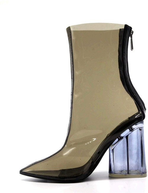 Cape Robbin Crystal Glaze Womens Perspex Lucite Clear Pointy Toe Chunky Heel Ankle Boots,Black,6