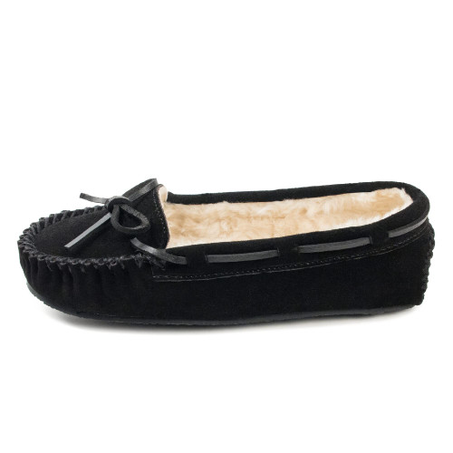 Minnetonka Womens Cally Slipper, Black, Size 9 Wide