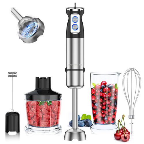 Immersion Blender 800W, 5 in 1 Hand Blender, 24 Speed and Turbo Mode Immersion Blender Handheld, Stick Blender Stainless Steel Blade with Mixing Beaker, Chopper, Whisk and Milk Frother Immersion Blender 800W, 5 in 1 Hand Blender, 24 Speed and Turbo Mode Immersion Blender Handheld, Stick Blender Stainless Steel Blade with Mixing Beaker, Chopper, Whisk and Milk Frother