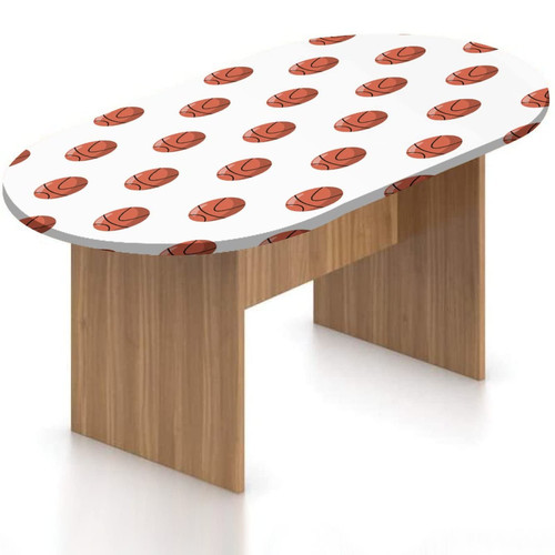 XISUNYA Oval Fitted Patio Tablecloth, Cartoon Elastic Edged Polyester Table Cover,Basketball Ball Pattern Print Fitted Table Pad, Fits Oval Tables up to 48" x 72", for Kitchen Indoor Dining