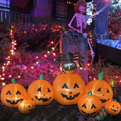 Halloween Inflatables Pumpkin Cat Spider-OVIFM 8FT Large Inflatable Halloween Decorations Outside Blow Up Yard Decor with LED Lights Built-in for Outdoor/Indoor/Party/Garden/Lawn