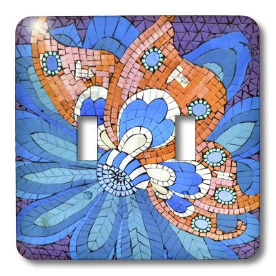 3dRose lsp_35018_2 Double Toggle Switch with Blue and Orange Mosaic