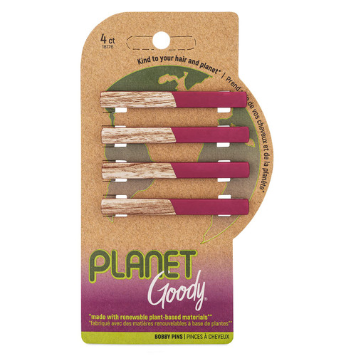 GOODY Planet Bobby Pins - Maroon - Slideproof Bobbies to Style With Ease - Hair Accessories for Men, Women, Boys & Girls - For All Hair Types - Bound Plastic, 4 Count (Pack of 1)