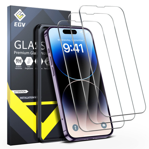 EGV [3 Pack Screen Protector Compatible for iPhone 14 Pro 6.1-inch, 9H iPhone 14 Pro HD Clear Tempered Glass, Case Friendly, Alignment Frame Easy Installation, Bubble Free