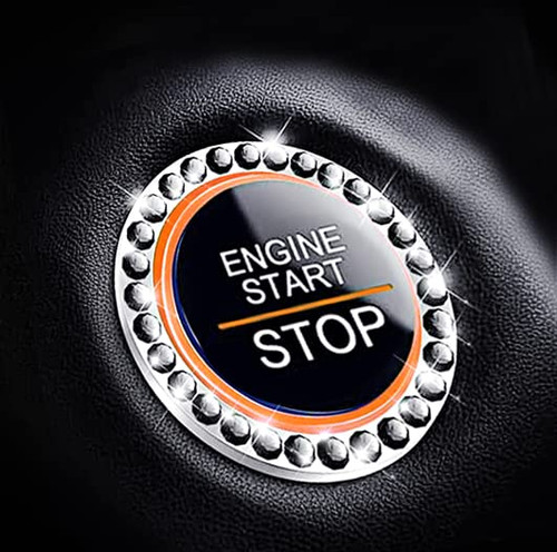 Gseigvee Bling Car Ring Smblem Sticker, Bling Car Accessories for Push to Start Button, Key Ignition Starter & Knob Ring Black