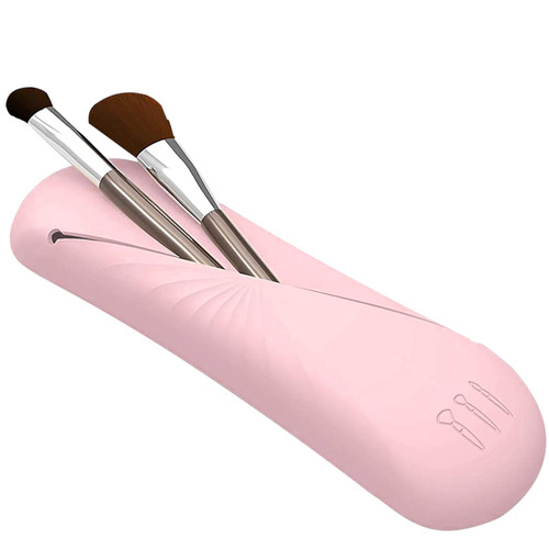 GUMITOON Portable Silicone Makeup Brush Bag,Makeup Brush Holder,Anti-fall Out Cosmetic Face Brushes Holder Soft and Sleek Makeup Tools Organizer for Travel?Pink?L?