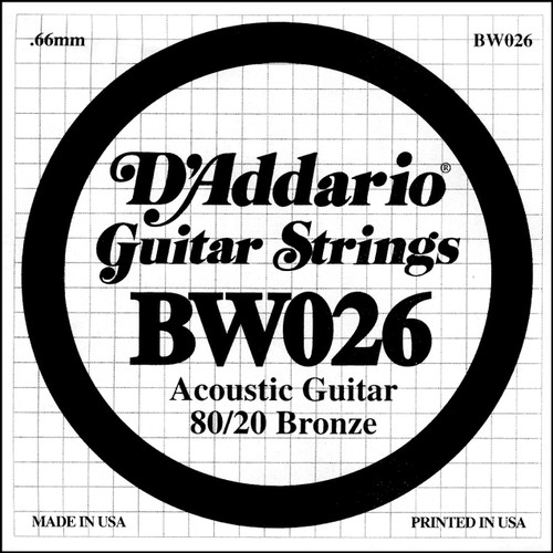 D'Addario BW026 Bronze Wound Acoustic Guitar Single String.026
