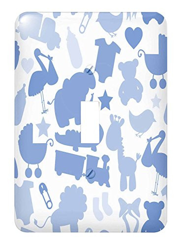 3dRose lsp_124432_1 Blue Pattern of Baby Items and Animals - Single Toggle Switch