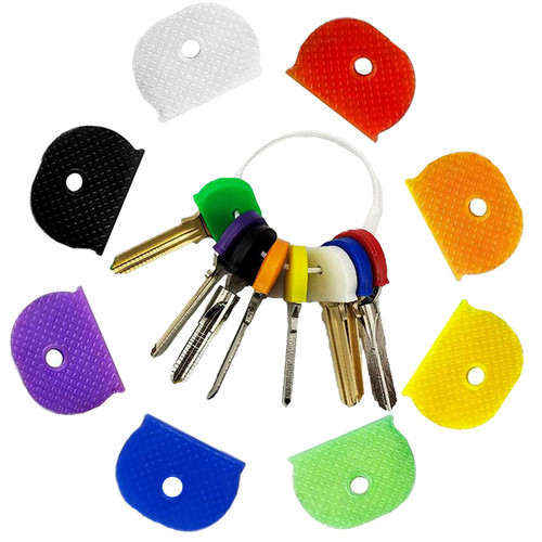 joaoxoko Key Labels, 16 Pack Key Caps Covers Tags Set Plastic Coding Ring Key Identifier for Easy Identifying Standard Flat House Door Keys,2 Styles Key Color Identifiers (40pcs)