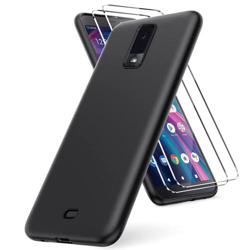 Oududianzi - Case for Blu View 3/ Blu View3 B140DL Phone Case, with 2 Pieces Screen Protector,Thin and Light Soft TPU Silicone Case, Shockproof Anti-Scratch Flexible Rubber Protective Case - Black
