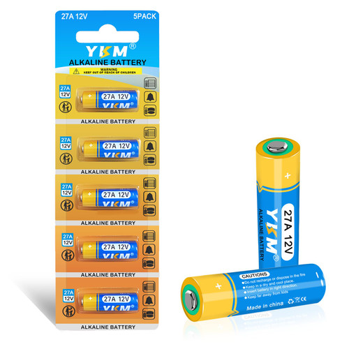YKM 27A 12V Battery A27 LR27A MN27 L828F Long Lasting 12 Volt Alkaline Battery for Garage Door Remote Doorbell Car Alarm Light Remote Control 5 Pack