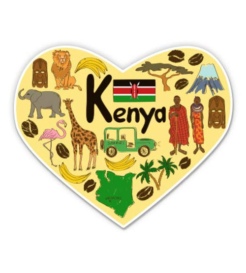 Squiddy Kenya Heart Country Travel - Vinyl Sticker Decal for Phone, Laptop, Water Bottle (3" Wide)