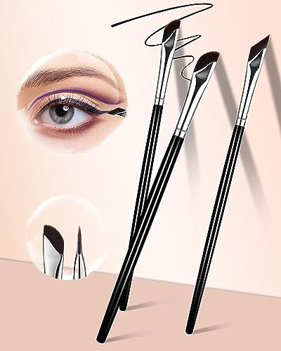 Eyeliner Brushes Set, Fine Angled Eyeliner Eyebrow Concealer Brushes 3 Pcs, Eyeliner Brushes Fine Point, Upgraded Sickle Ultra Thin Slanted Flat Angle Eye Liner Brush for Eye Makeup Brush Tool SY-2694
