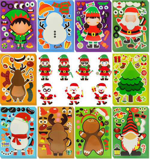 Christmas Stickers for Crafts,40 Sheets Holiday Stickers Make A Face Sticker for Kids, DIY Stickers Christmas Party Activity Games,Xmas Party Favor Classroom Rewards